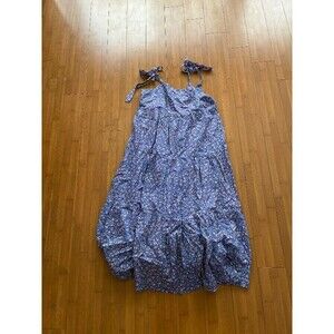 Madewell Tie Strap Tiered Midi Dress in Summer Vines Hermitage Blue Large